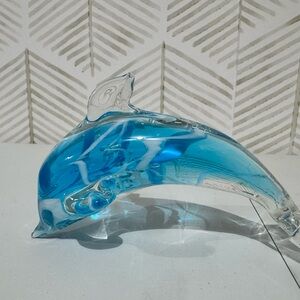 Art Glass Hand Blown Striped Blue White‎ Jumping Dolphin